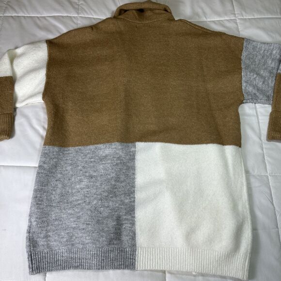Entro Colorblock Oversized Open Front Cardigan Brown Gray White Medium - Picture 8 of 9
